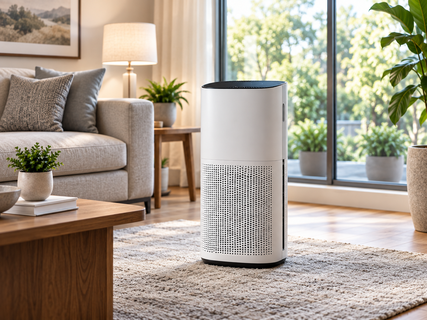 Representative premium air purification equipment in a home setting