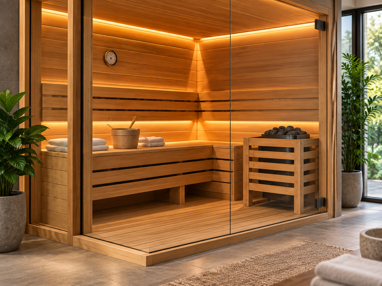 Representative home sauna in a residential wellness setting